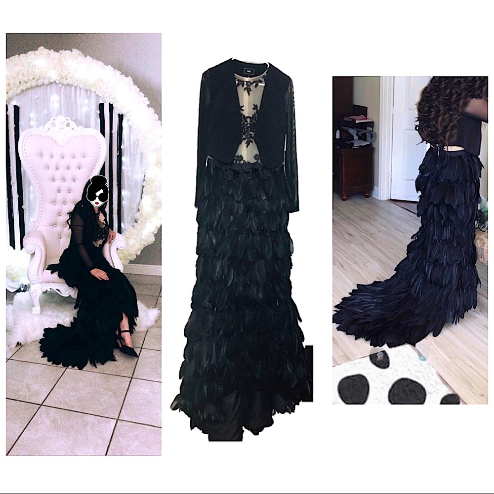 Feather Long Maxi Prom Embellished Gown Dress